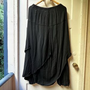 Womens Boho Black Skirt S Drapey Wrap Boho Lagenlook Minimalist Capsule Pull on